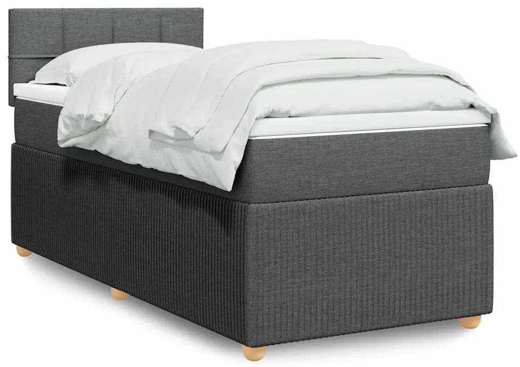 vidaXL Cama com molas/colchão 100x200 cm tecido cinza-escuro