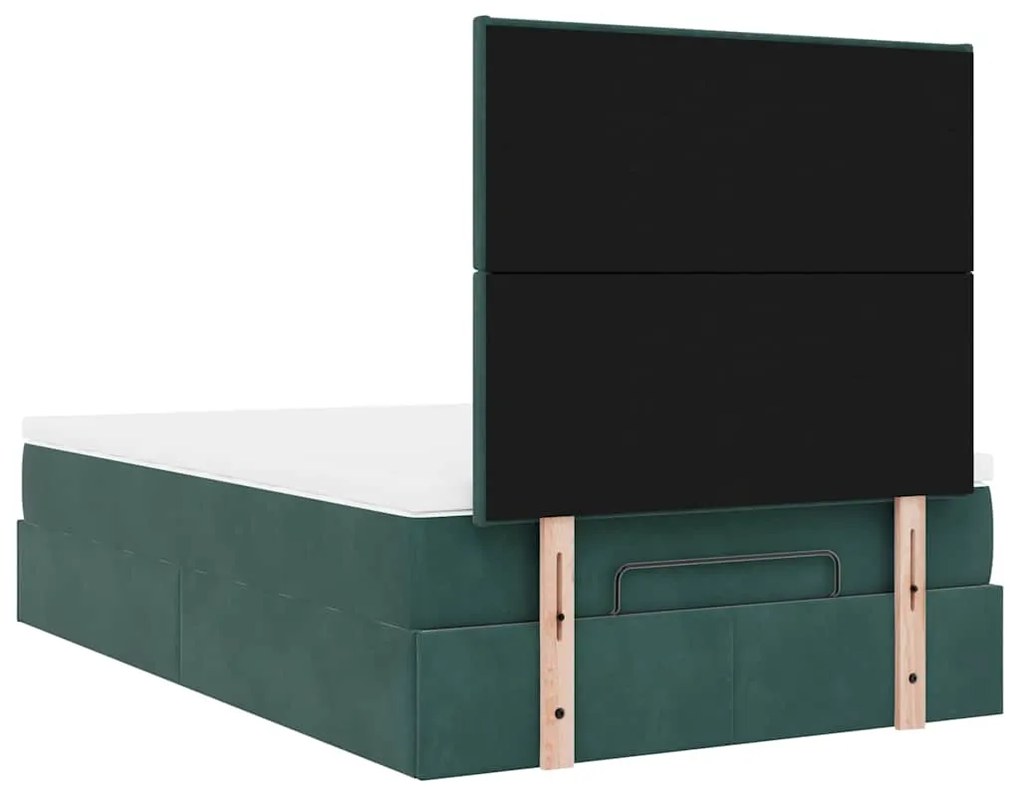 Estrutura de cama otomana com colchões verde escuro veludo