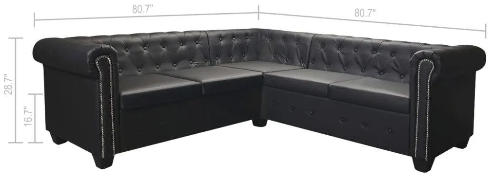 Sofá de canto Chesterfield para 5 pessoas em couro sintético preto