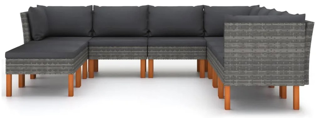 9 pcs conjunto lounge de jardim c/ almofadões vime PE cinzento