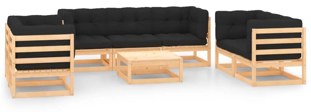 vidaXL 8 pcs conjunto lounge de jardim c/ almofadões pinho maciço