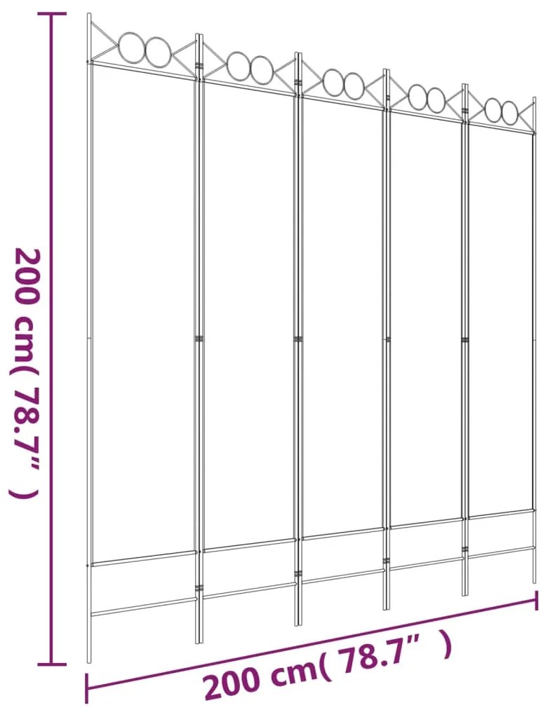 Divisória/biombo com 5 painéis 200x200 cm tecido branco