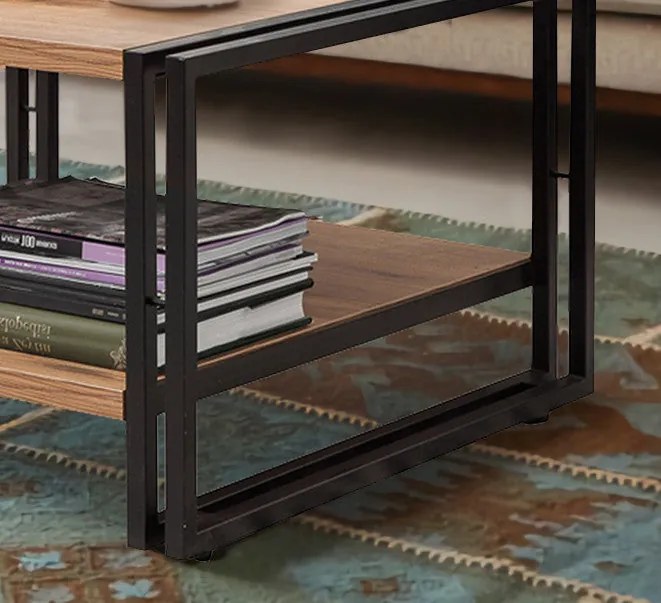 Mesa de Centro Cosmo – Pinho Atlântico/Preto – 70x40x70 cm