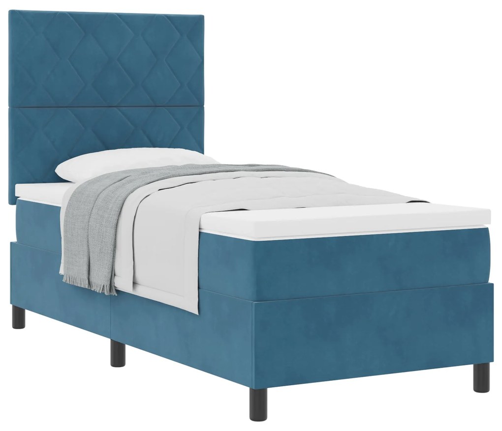 Cama Box Spring vidaXL com Colchão Azul Escuro Banqueta Veludo