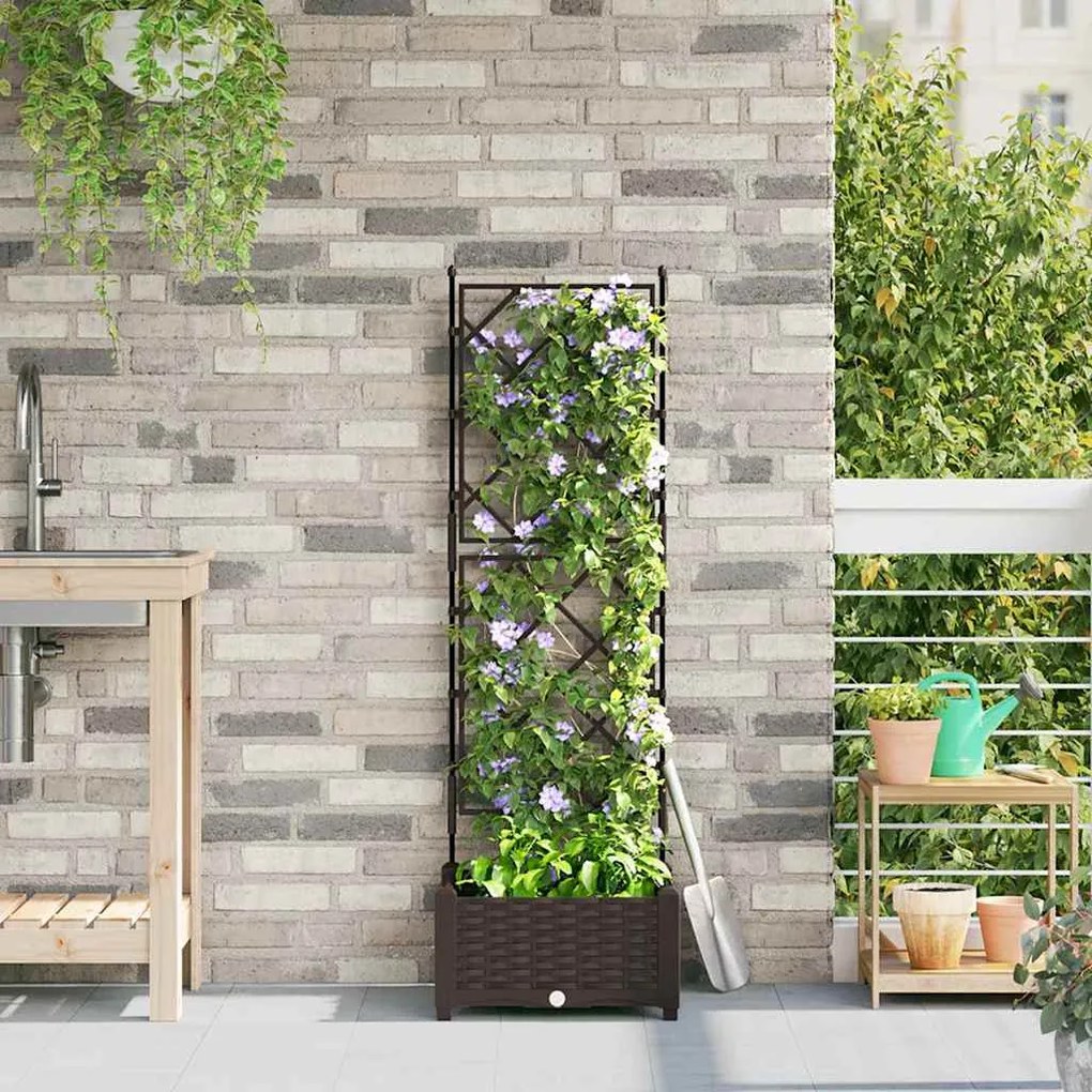 vidaXL Jardineira com Treliça Castanho 40 x 40 x 125.5 cm PP