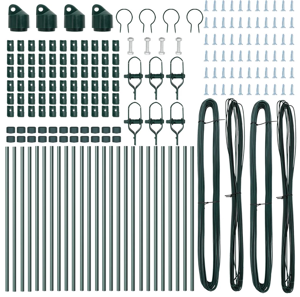 Postes de Cerca vidaXL 26 pcs Verde Ø32 mm 100 cm Aço Galvanizado