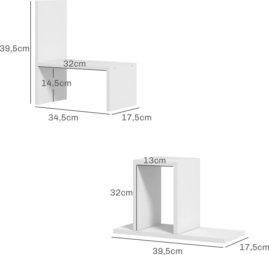 Estante de secretária modular, organizador de secretária multifuncional, 2 peças, MDF, branco