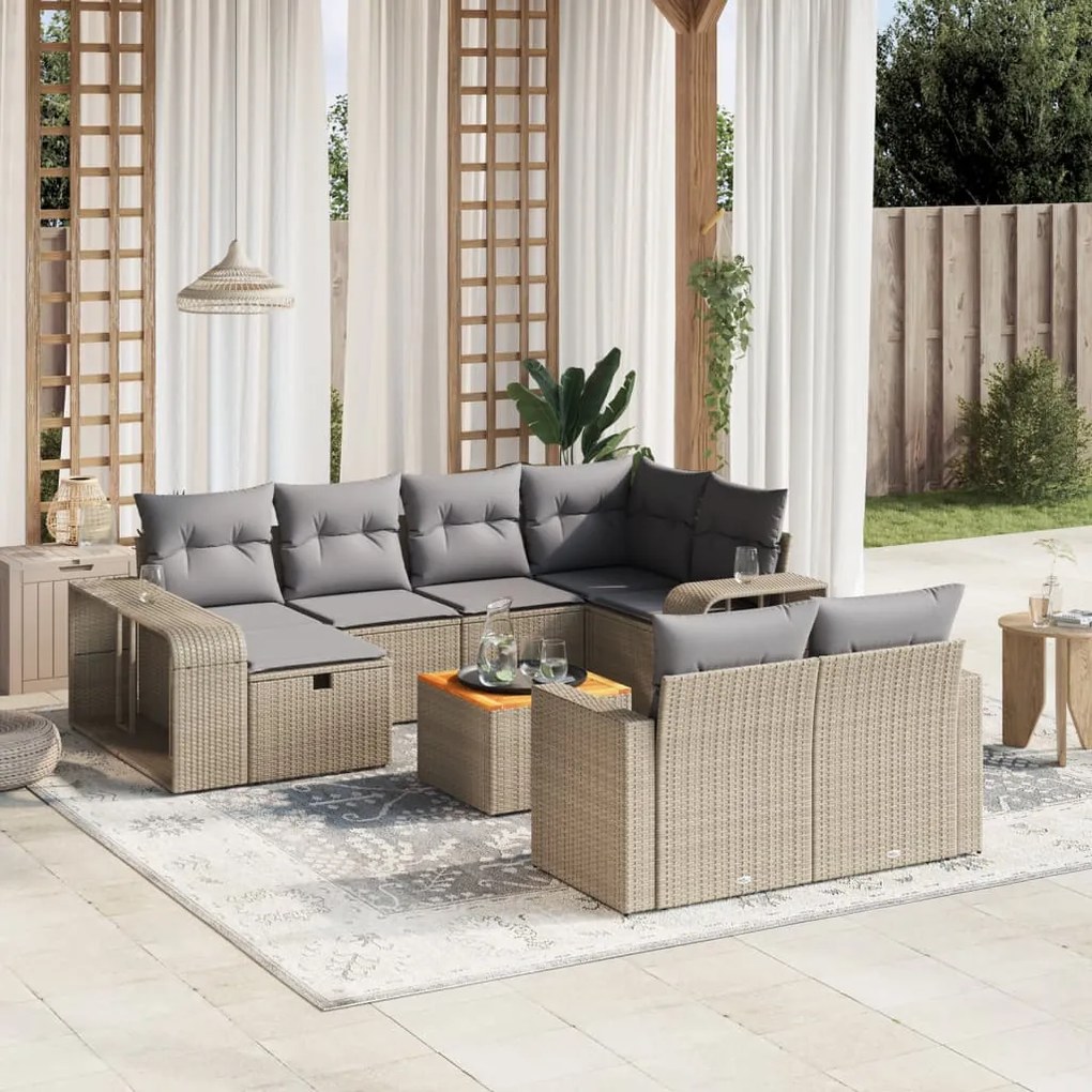 vidaXL 11 pcs conjunto sofás de jardim c/ almofadões vime PE bege