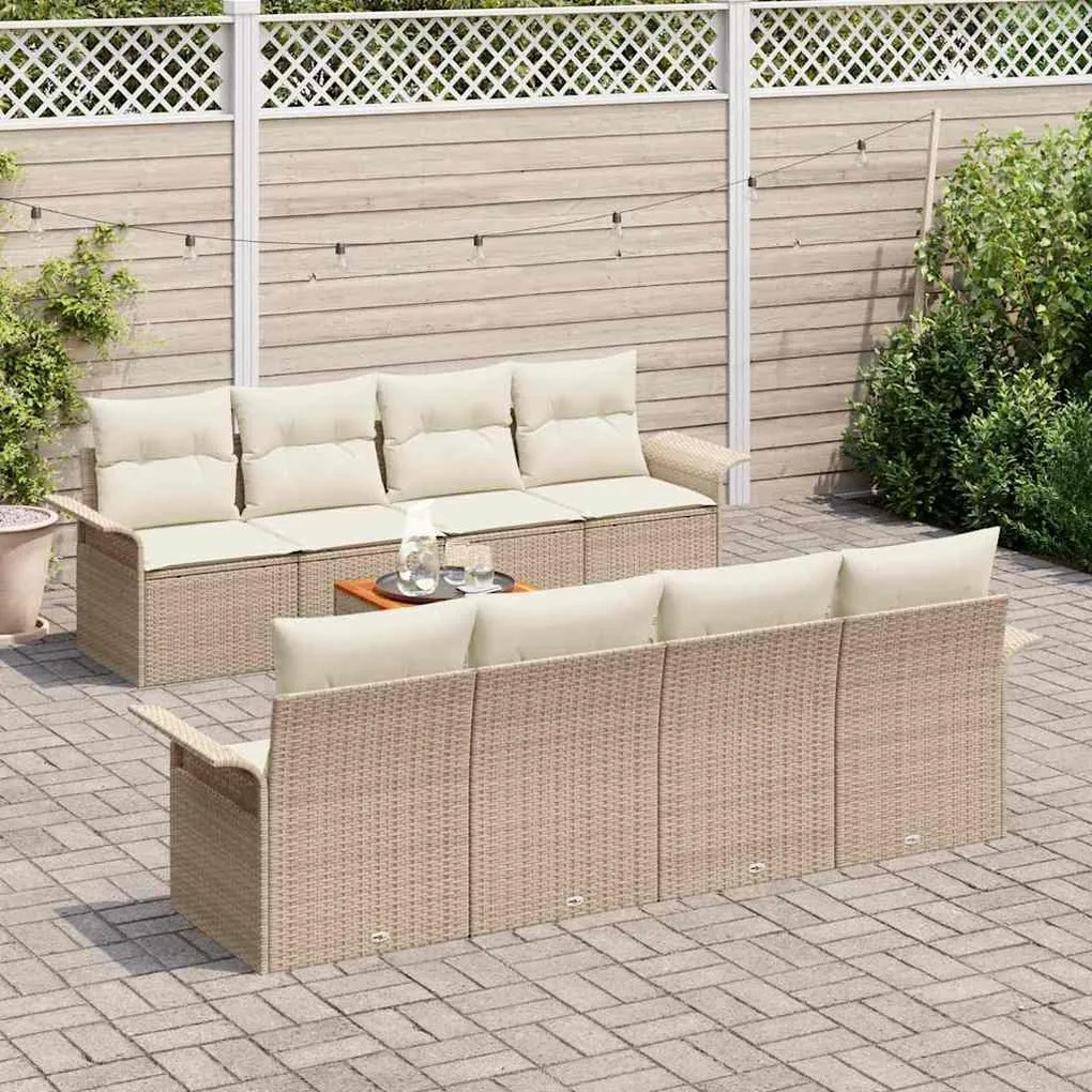 Conjunto de Sofá de Jardim com 7 Peças e Almofadas Bege em Poliratan e
