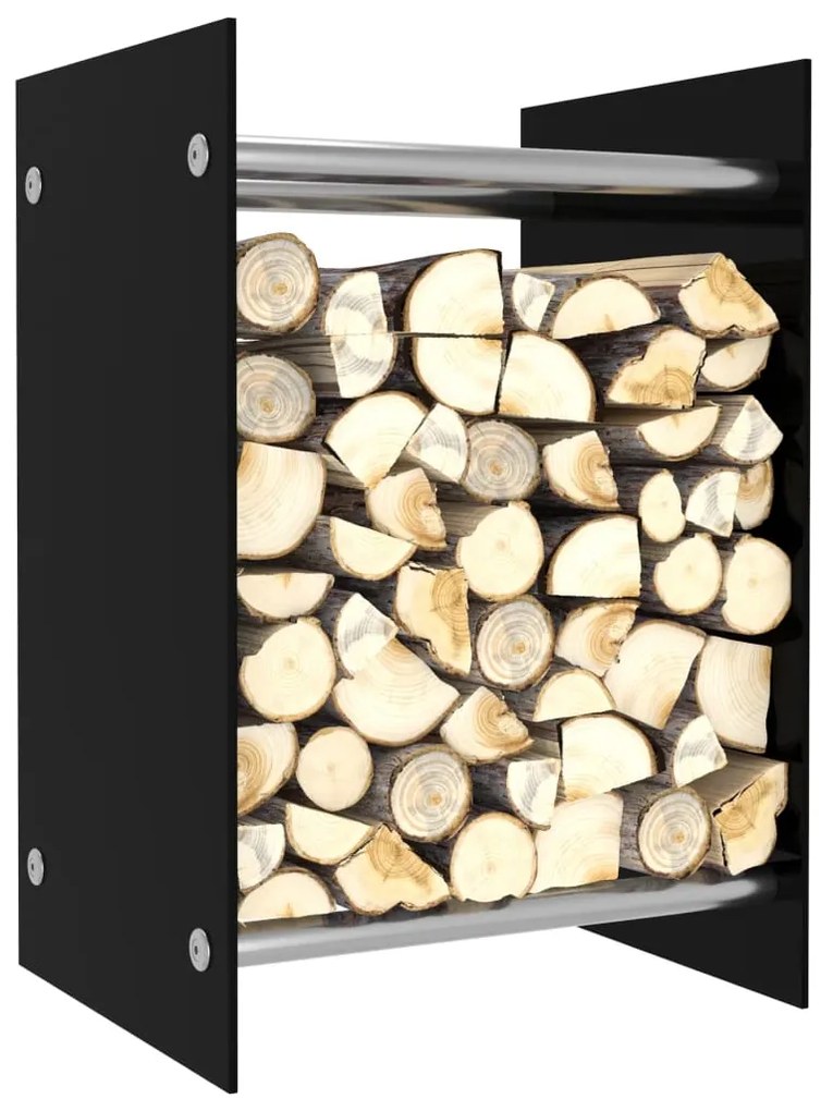 vidaXL Suporte para lenha 40x35x60 cm vidro preto