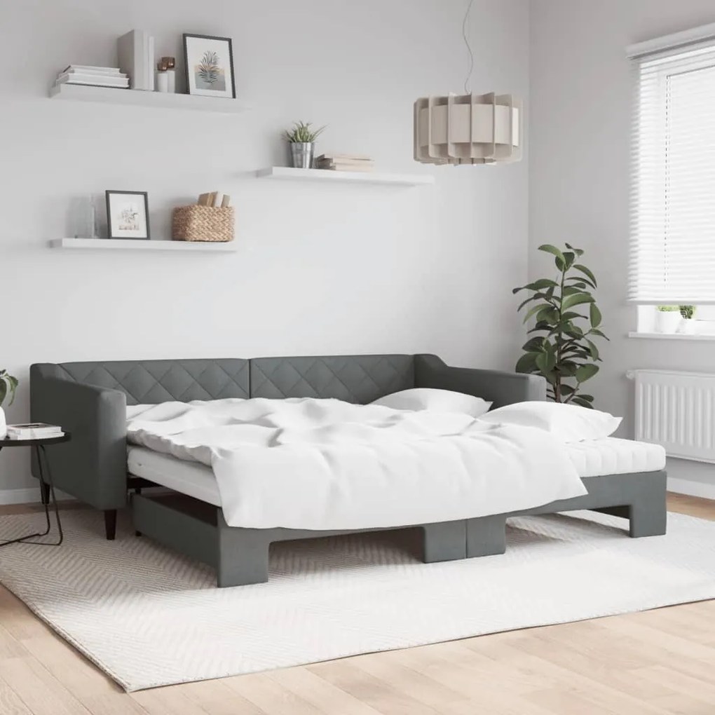 Sofá-cama c/ gavetão/colchões 100x200cm tecido cinzento-escuro