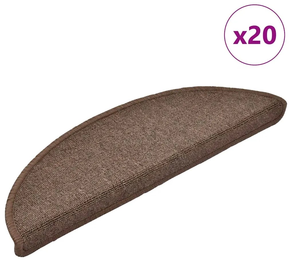 vidaXL Tapetes de escada 20 peças 56x17x3 cm marrom café meio redondo