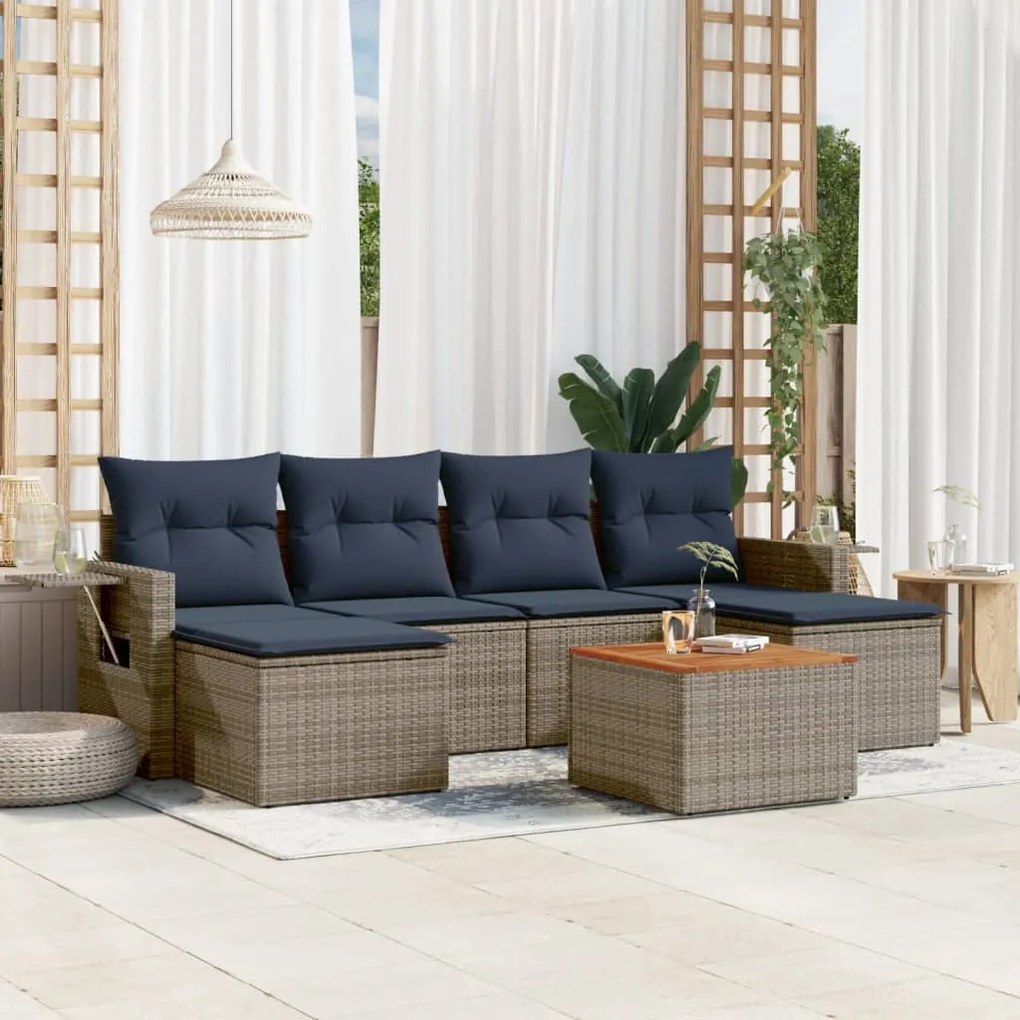 vidaXL 7 pcs conjunto sofás p/ jardim c/ almofadões vime PE cinzento
