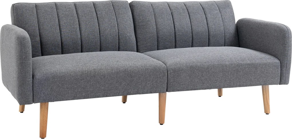 HOMCOM Sofá-cama, sofá de tecido 2 lugares, sofá com função cama, poliéster com aparência de linho, madeira de borracha, 173 x 75 x 73 cm, Cinza | Aosom Portugal