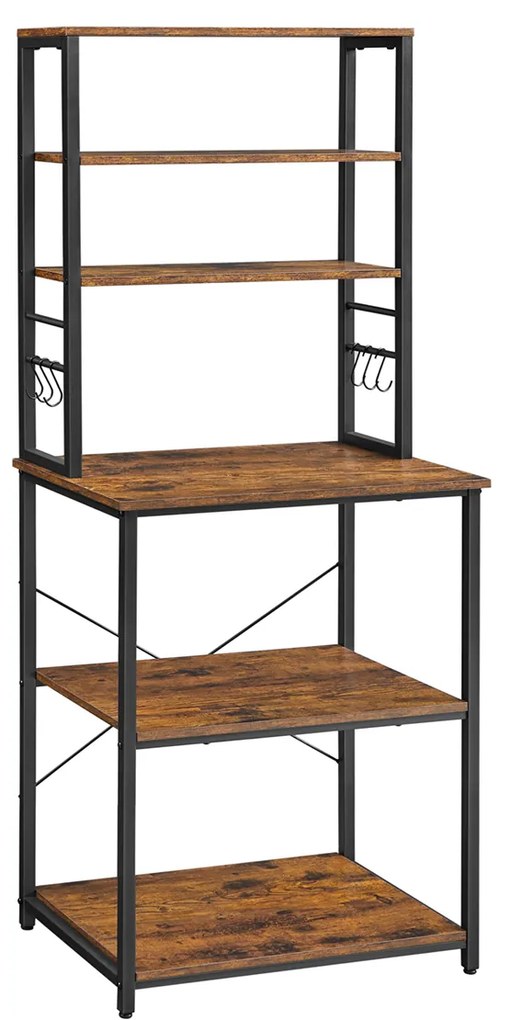 Estante de cozinha em aço com 6 prateleiras e 6 ganchos | VASAGLE | 60 x 40 x 167 cm | preto | KKS024B01.