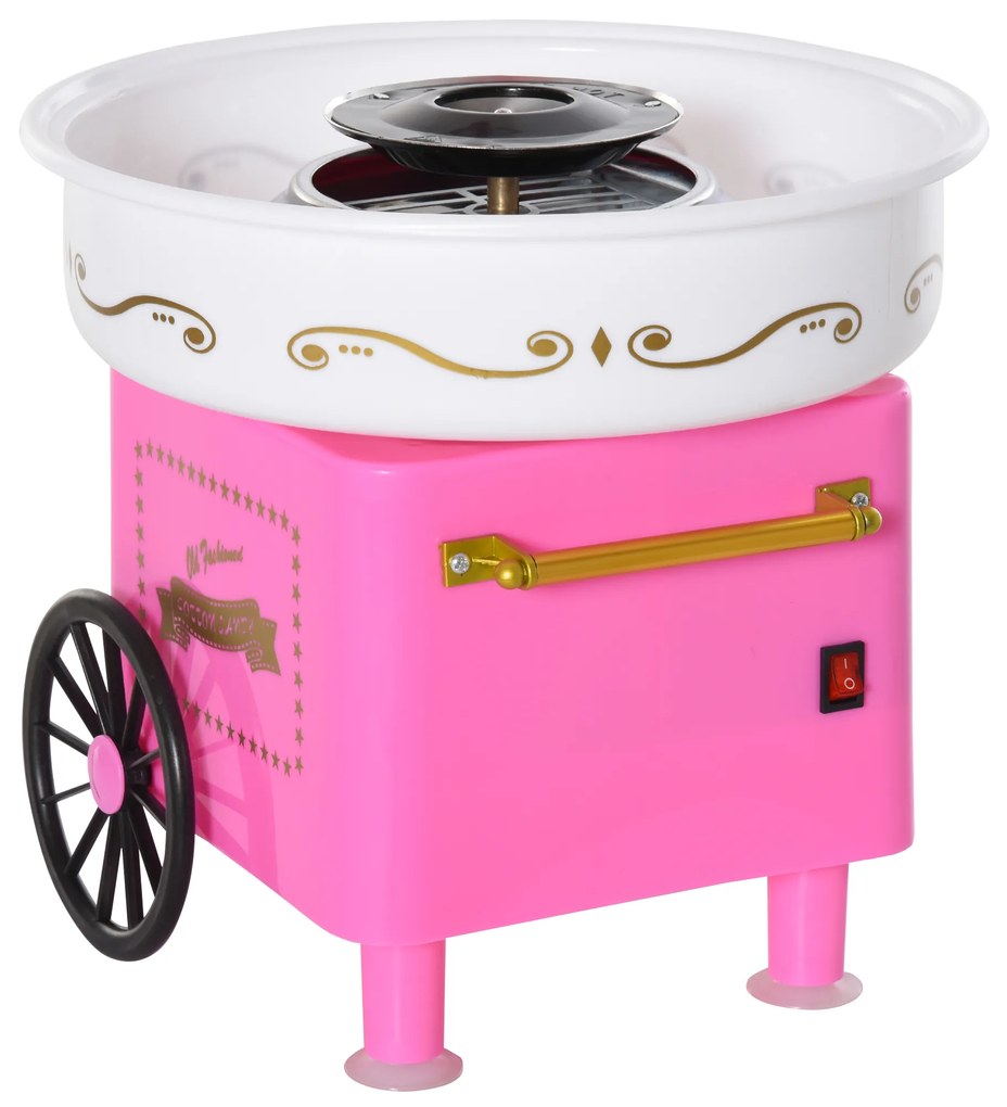 HOMCOM Máquina de Algodão Doce Estilo Retrô Potência 450W-550W Doce com Colher Medidora e 10 Palitos de Bambu 30x30x28cm Rosa | Aosom Portugal