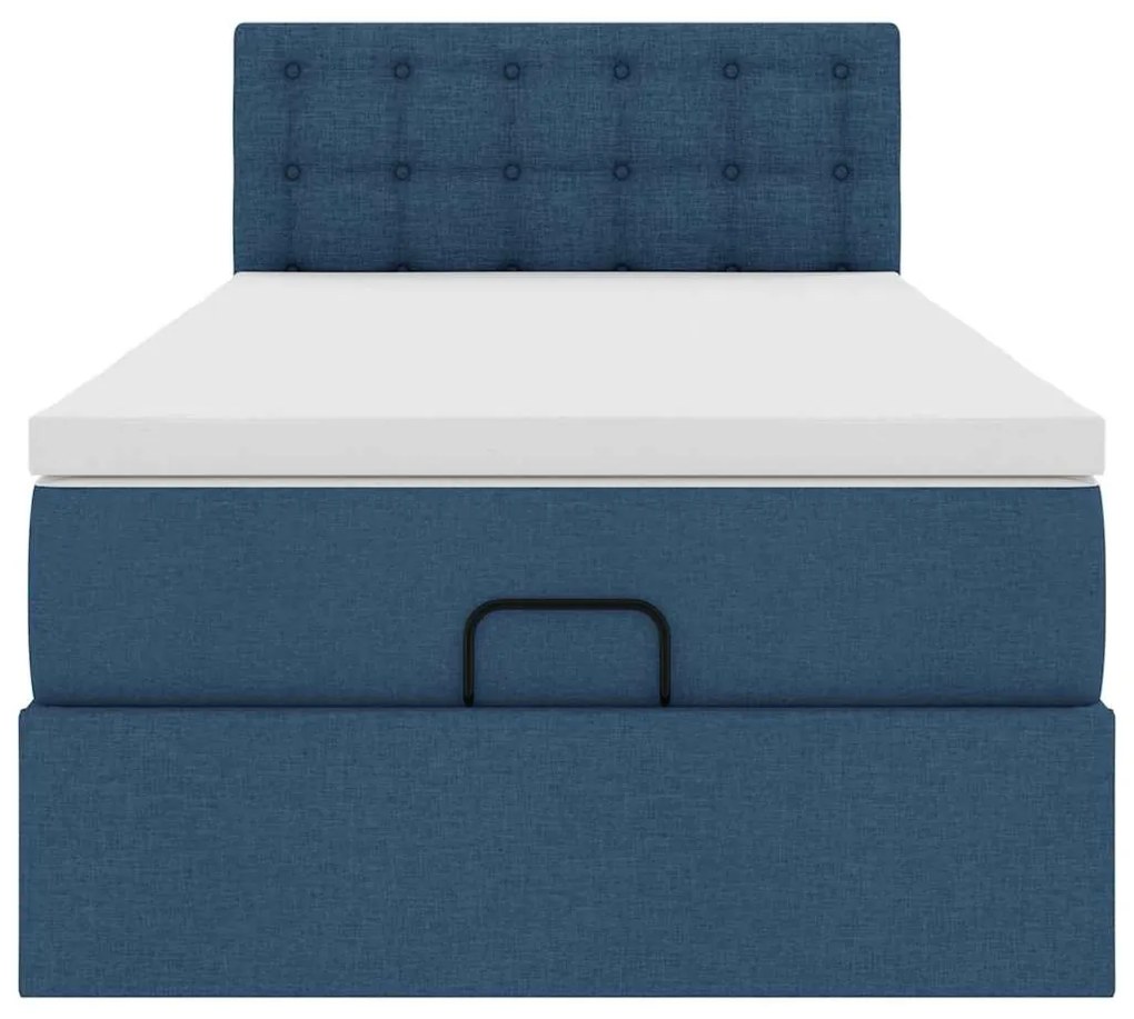 Cama Otomana com Colchão & LEDs Tecido Azul 90x200 cm