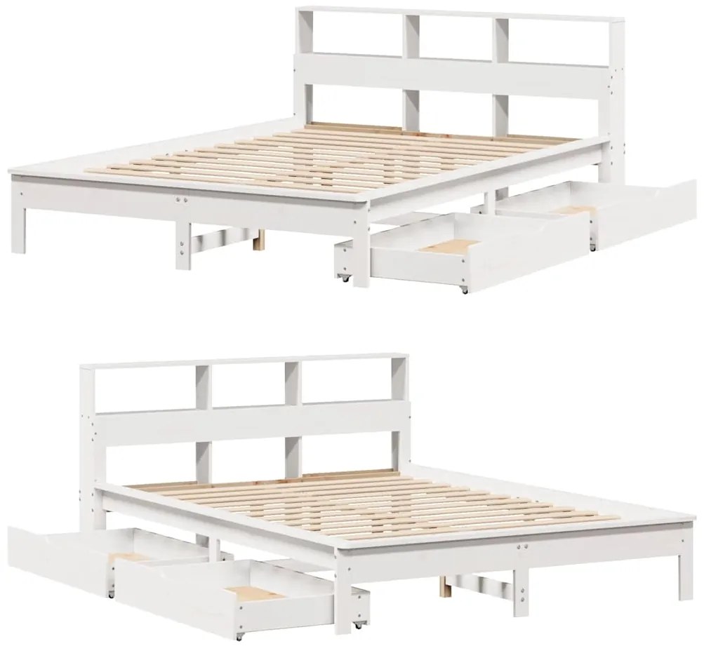 Cama com estante sem colchão 140x190 cm pinho maciço branco