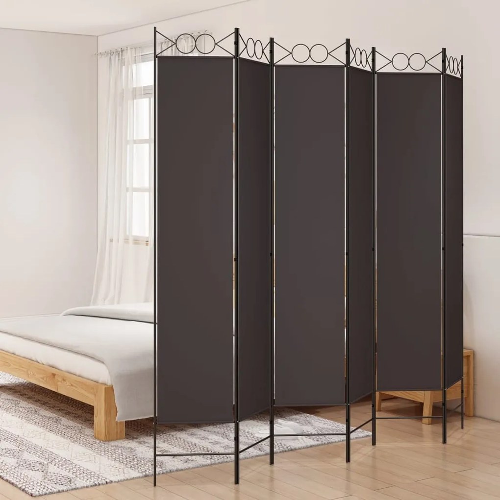 vidaXL Divisória/biombo com 6 painéis 240x220 cm tecido castanho