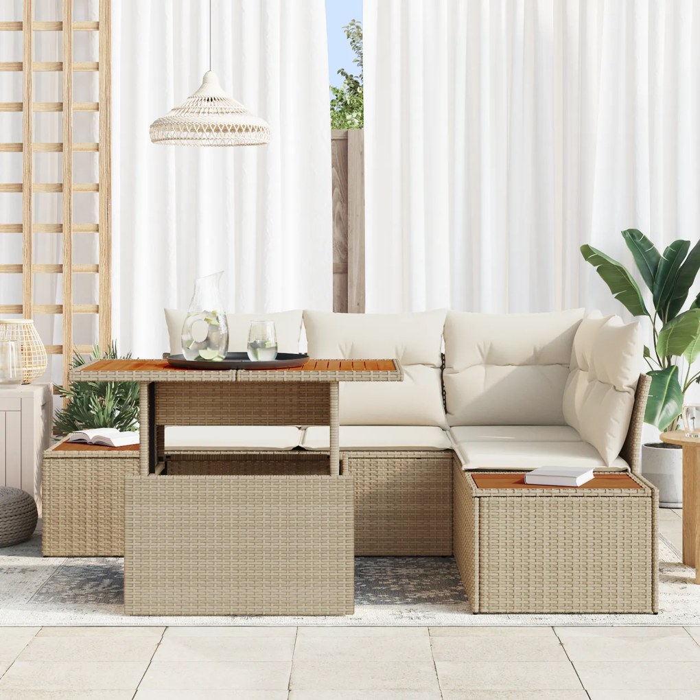 Conjunto de Sofás de Jardim vidaXL de 5 Peças com Almofadas Bege de Ra