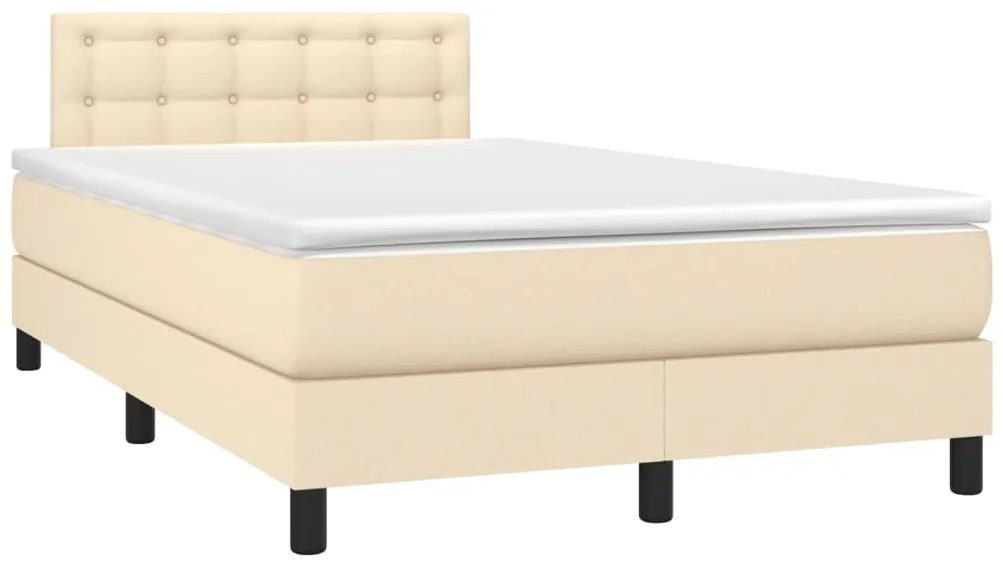 Cama box spring c/ colchão e LED 120x190 cm tecido cor creme