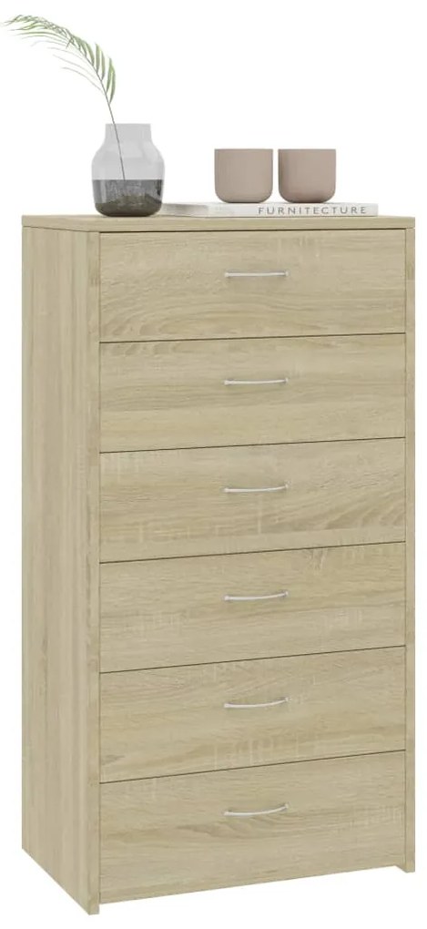 Aparador com 6 gavetas 50x34x96 cm contraplacado cor carvalho