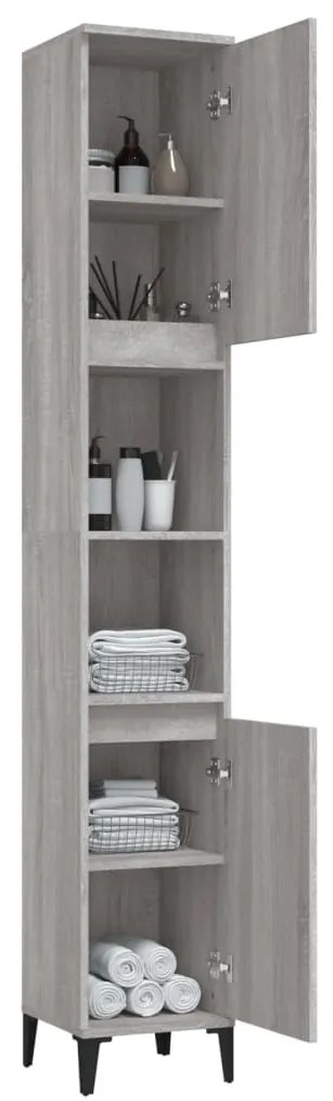 Armário WC 30x30x190 cm derivados de madeira cinzento sonoma