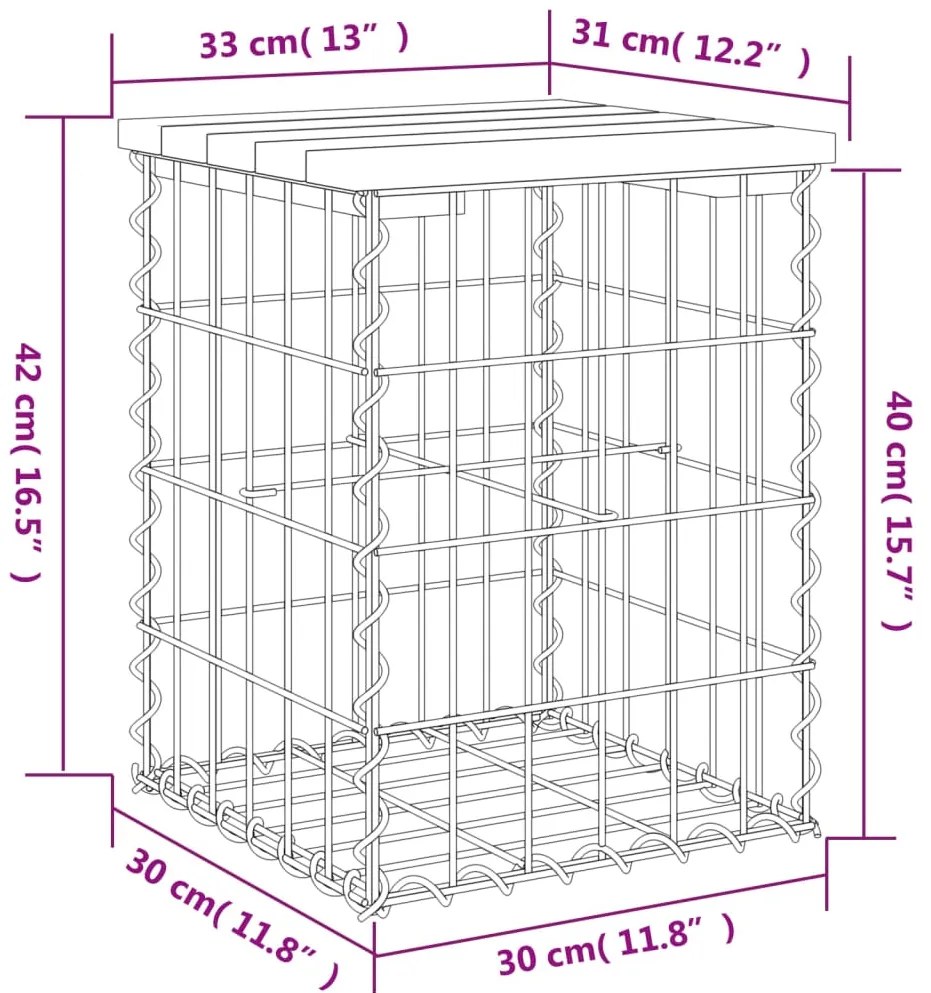 Banco de jardim c/ design gabião 33x31x42 cm pinho maciço