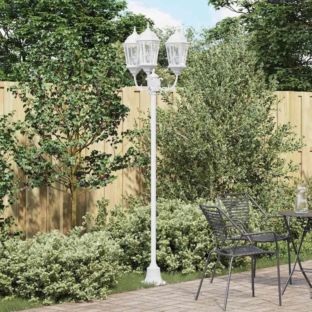Poste de Luz de Jardim vidaXL com 3 Lâmpadas E27 Branco 220 cm Alumínio