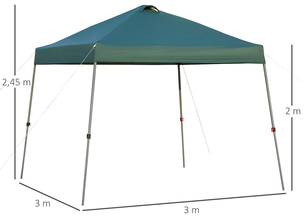 Tenda de jardim portátil dobrável de 3x3m com bolsa de transporte rodas de aço para Camping verde