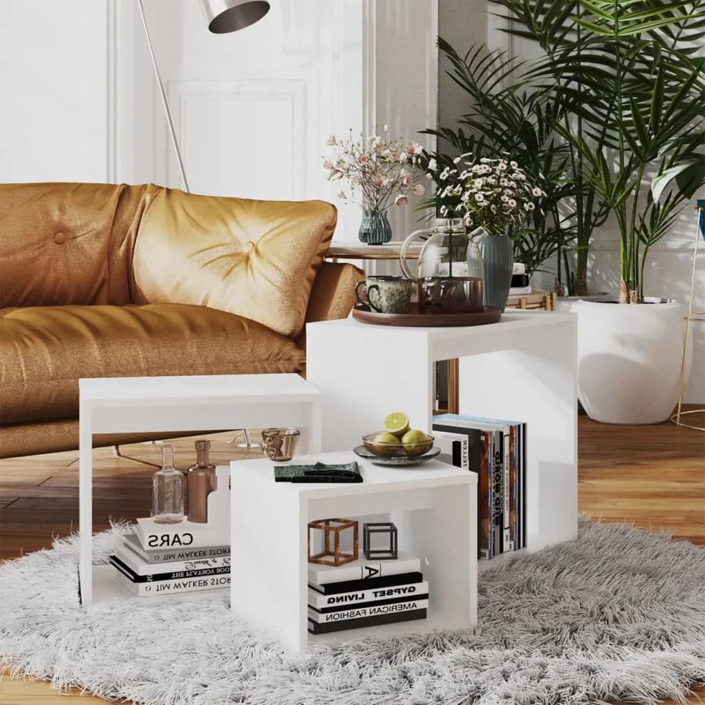 Mesas de encastrar 3 pcs contraplacado branco