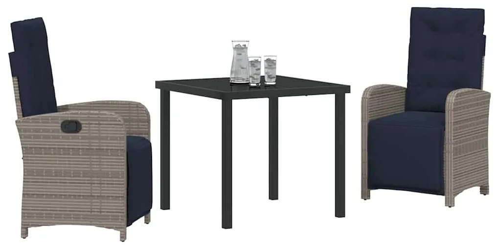 Conjunto de Jantar de Jardim de 3 Peças em Polyrattan Cinza