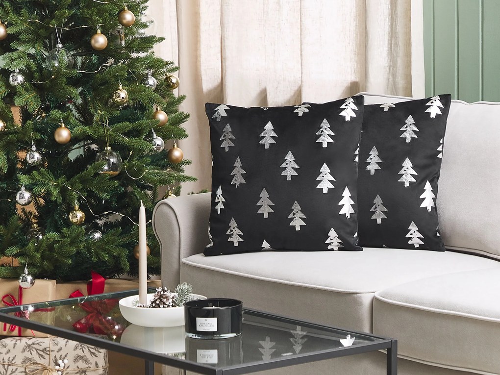 Conjunto de 2 almofadas de veludo preto padrão natalício 45 x 45 cm CUPID Beliani