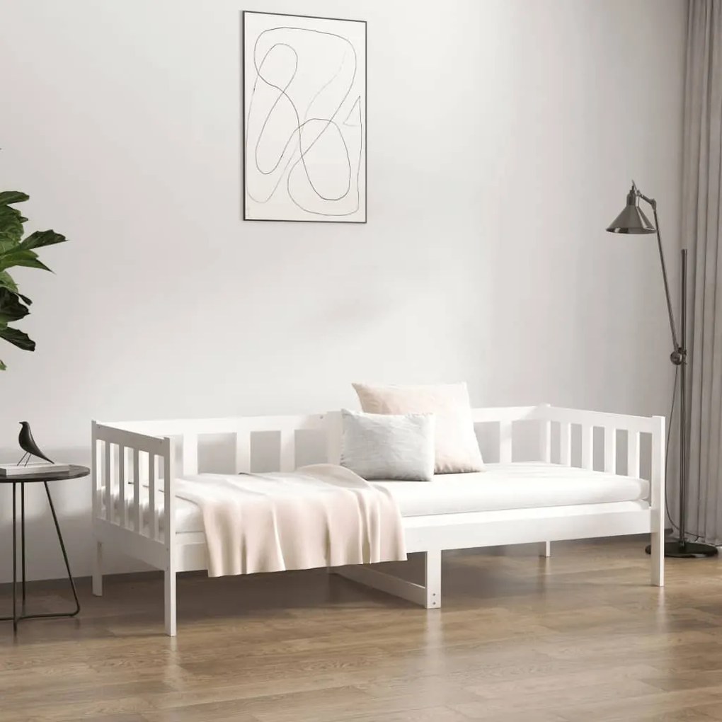 Sofá-cama 90x190 cm madeira de pinho maciça branco