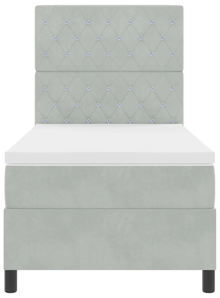 Camas Box Spring vidaXL com Colchão Cinza Claro Solteiro em Veludo