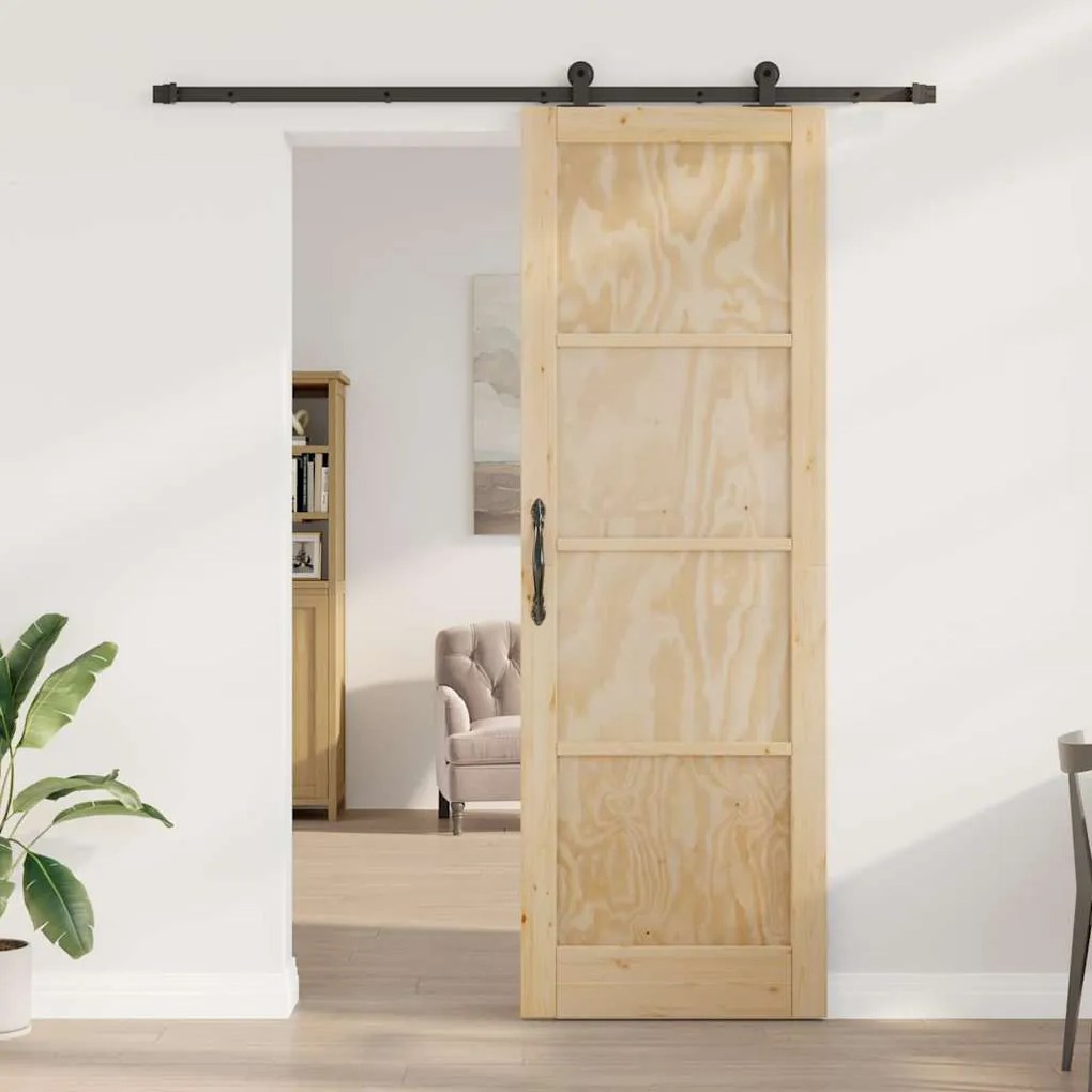 Porta Deslizante com Conjunto de Ferragens 78x232 cm Madeira de Pinho