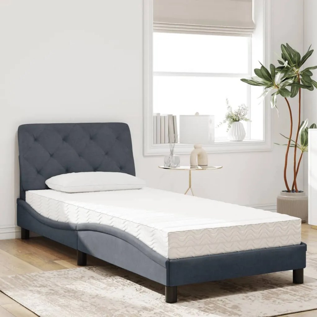 Cama com colchão 90x190 cm veludo cinzento-escuro