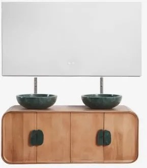 Conjunto De Móvel De Casa De Banho Dupla Suspensa 130x45 Cm Em Madeira De Manga E Pedra Natural Kivalina Mármore Verde Udaipur - Madeira - Sklum
