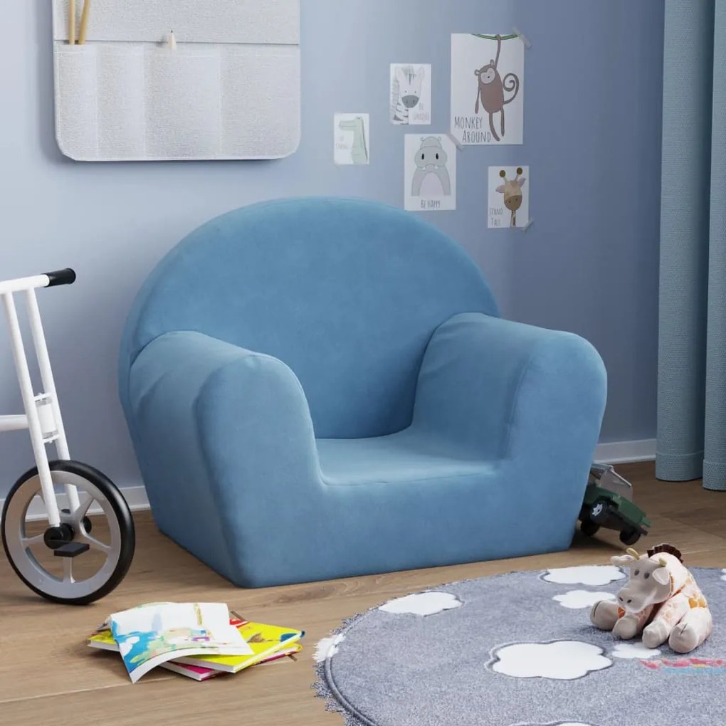 vidaXL Sofá infantil pelúcia macia azul