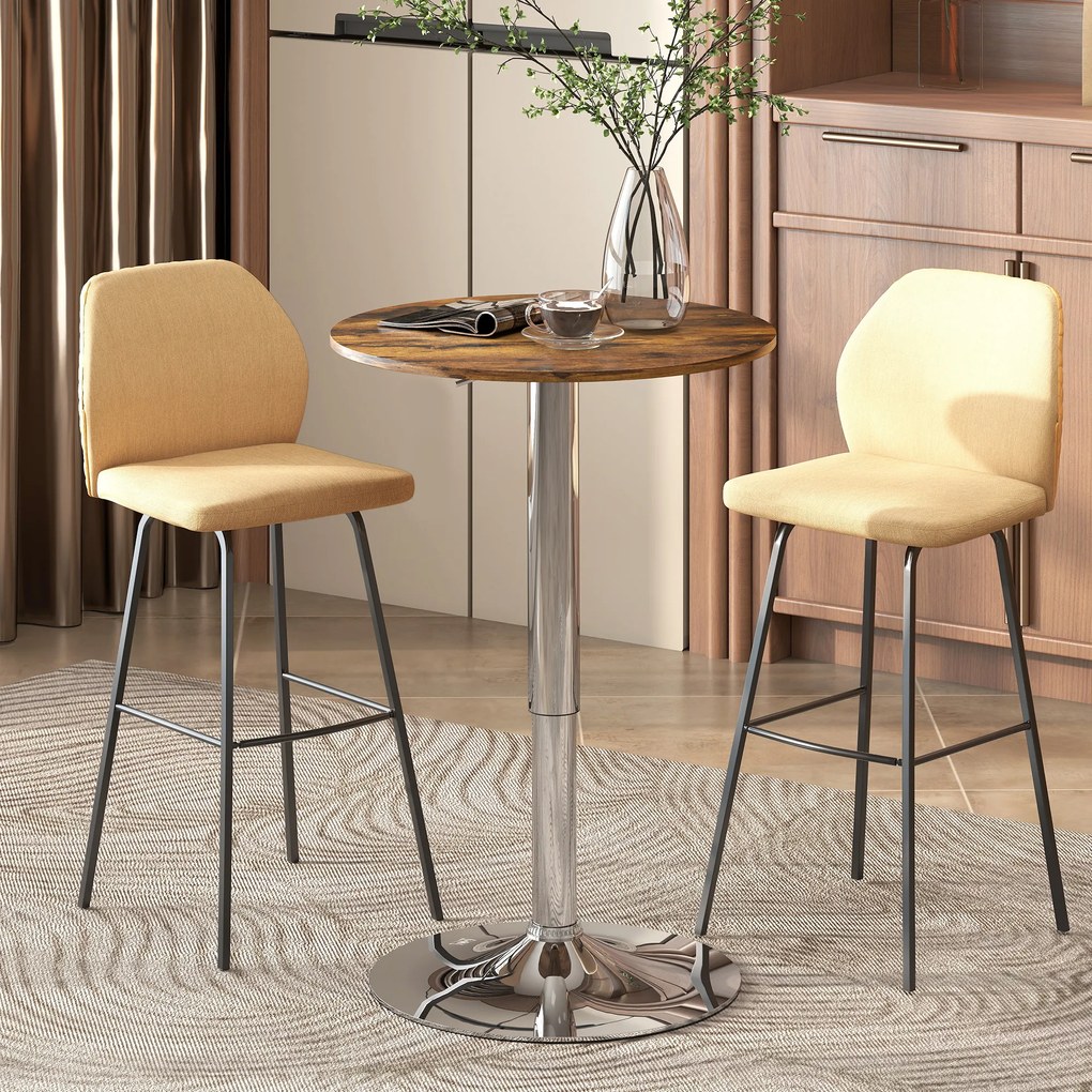 Mesa de bar alta, altura ajustável de 67 a 93 cm (BANCOS NÃO INCLUIDOS), tampo giratório a 360°, castanho