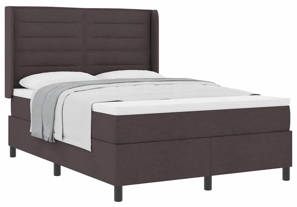 Cama Box com Colchão Castanho Escuro 160x200 cm em Tecido.