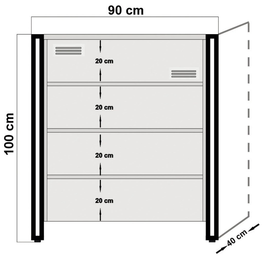 Cómoda Cosmo – Pinheiro Atlântico Preto – 90x100x40 cm