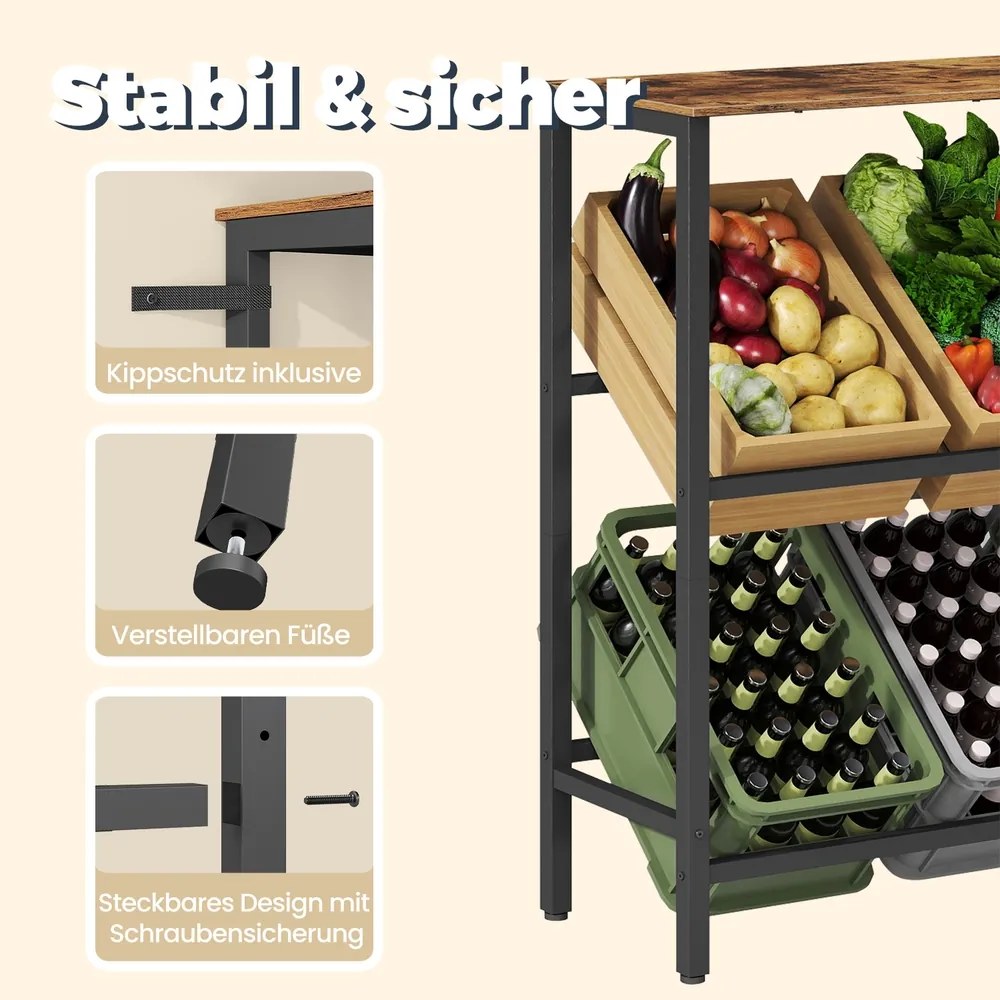 Estante para caixas de bebidas, 2 níveis, para 4 caixas 40 x 70,4 x 117,3 cm Castanho-preto