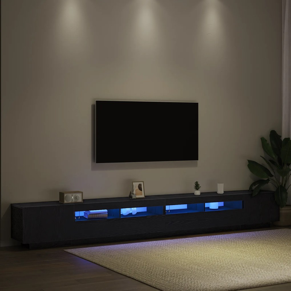 Estante de TV vidaXL com luzes LED Carvalho Preto 300x35x40 cm em made