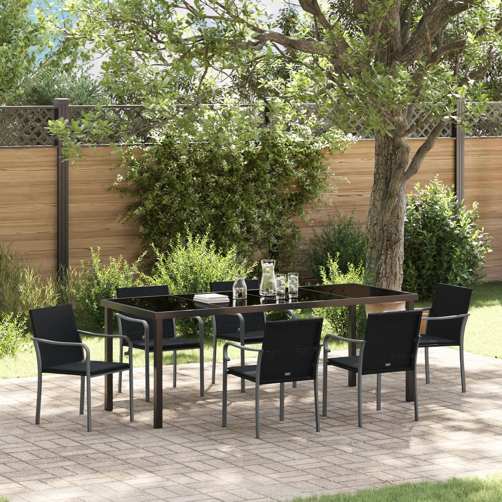 Conjunto de Jantar para o Jardim com 7 Peças e Almofadas em Rattan Sintético Preto