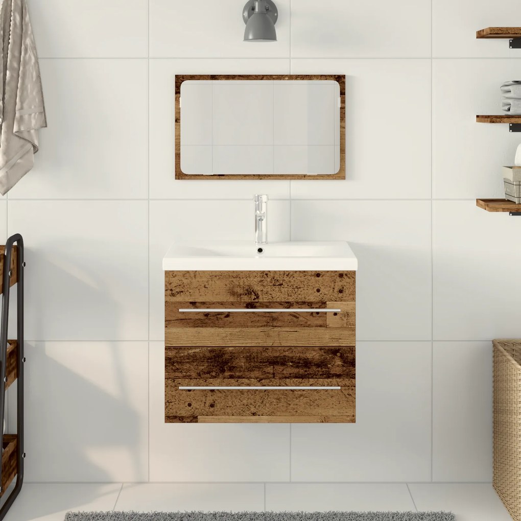 Gabinete de Pia de Casa de Banho com Lavabo Embutido Madeira Velha Mad