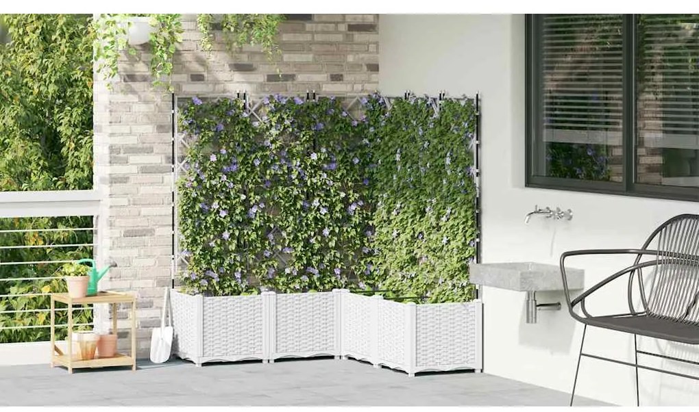Jardineira com Treliça 5 pcs Branca 120x120x143 cm