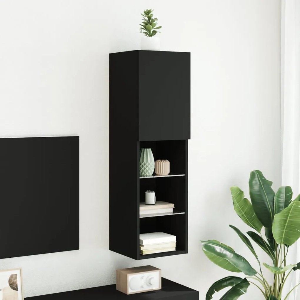 Móvel de TV com luzes LED 30,5x30x102 cm preto