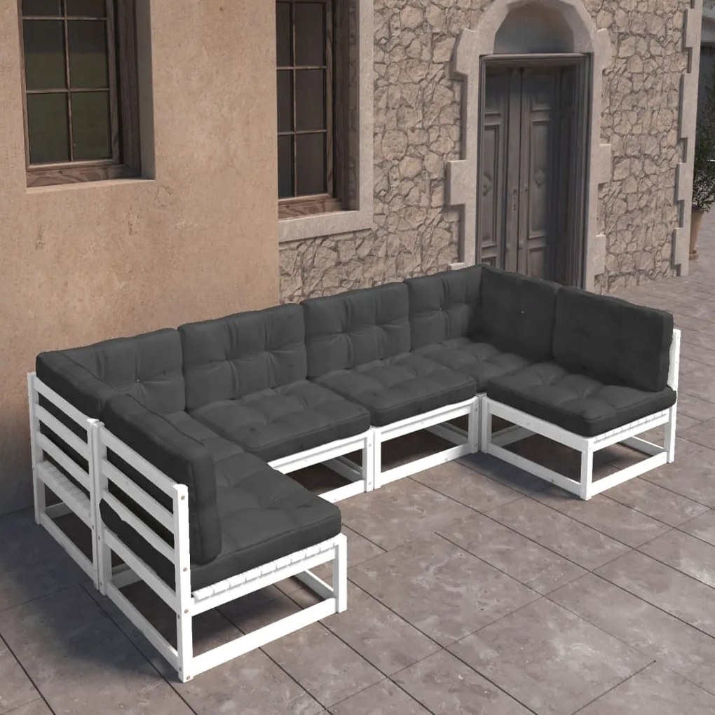 vidaXL 6 pcs conjunto lounge jardim c/ almofadões pinho maciço branco