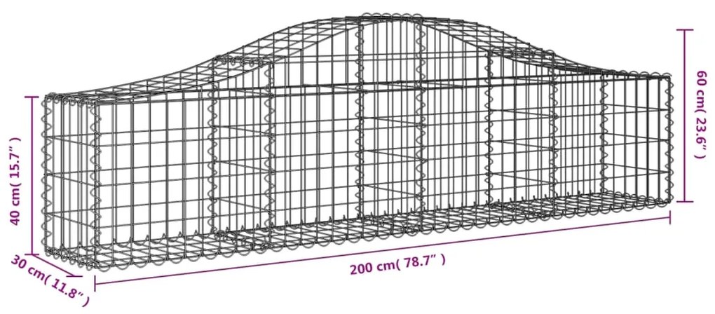 Cestos gabião arqueados 12pcs 200x30x40/60 cm ferro galvanizado